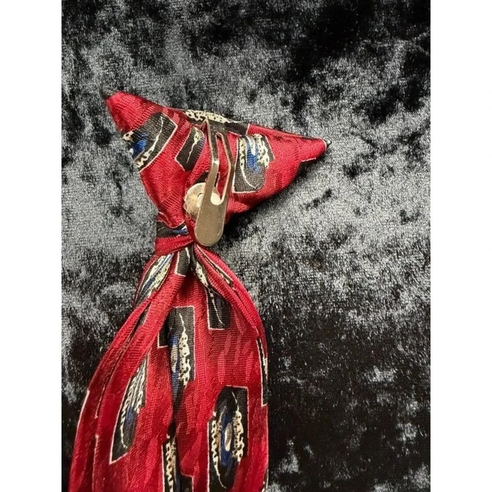 Boys Clip-On Tie Red Blue Geometric 17